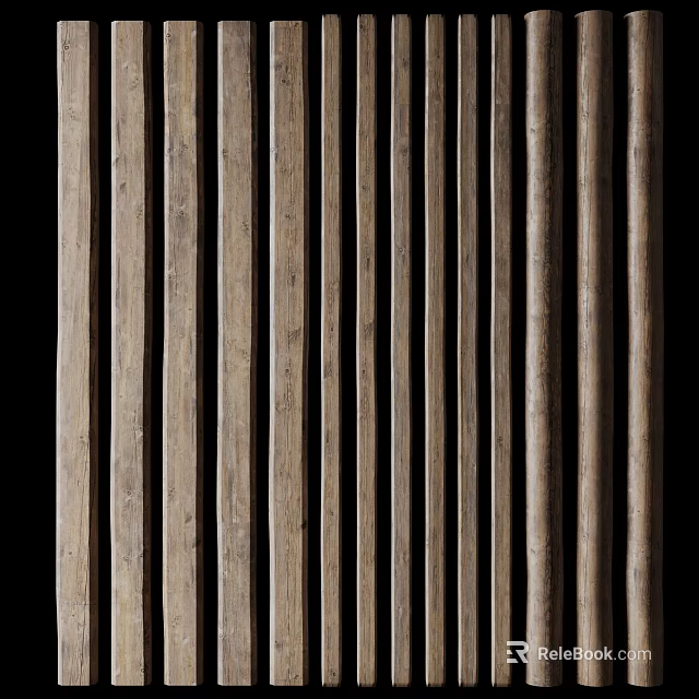 Vertical Wooden Pillars With Textured Surface In Symmetrical Interior Arrangement Design 3d model 