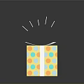 Opened Shiny Yellow Gift Box With Colorful Polka Dots Gray Ribbon And Blue Wrapping Paper