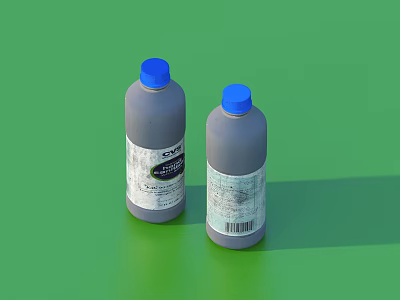 Two Gray Household Product Bottles With Blue Caps For Daily Use 3d model