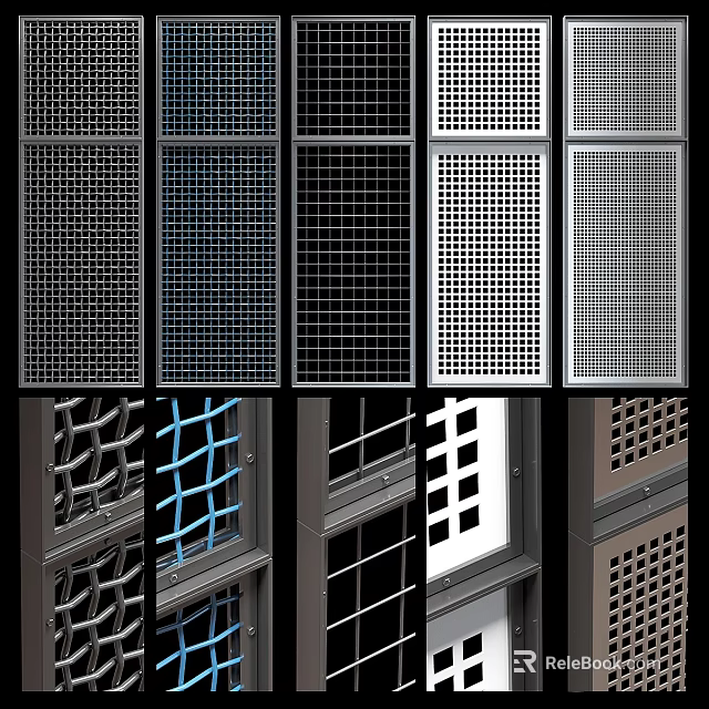 Modern Room Dividers With Various Grid Patterns And Metal Decorative Frames 3d model 