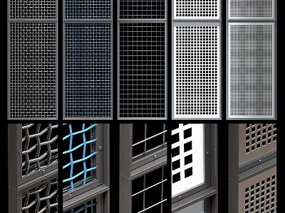 Modern Room Dividers With Various Grid Patterns And Metal Decorative Frames 3d model