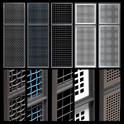 Modern Room Dividers With Various Grid Patterns And Metal Decorative Frames 3d model