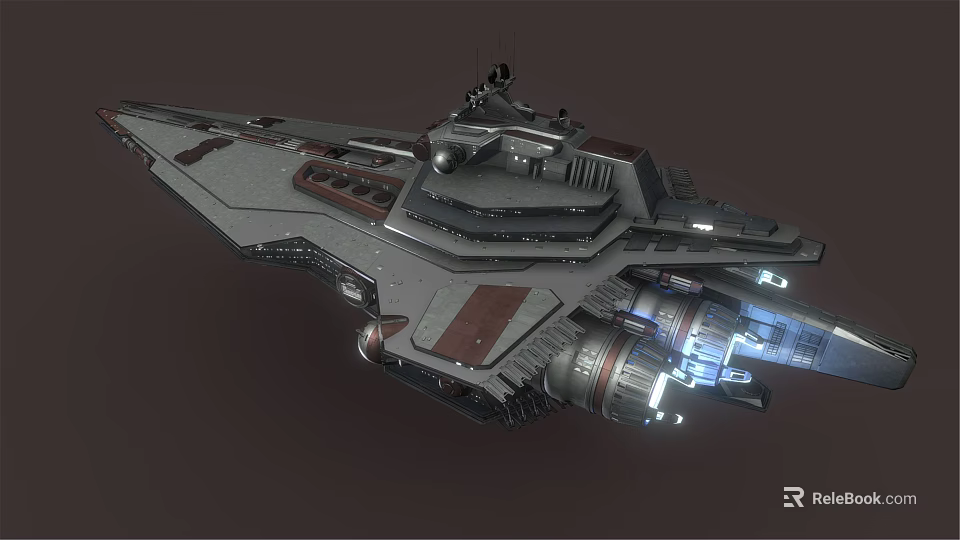 Futuristic Sci Fi Spaceship With Metallic Hull And Illuminated Engine Thrusters Design 3d model 