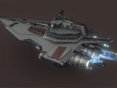 Futuristic Sci Fi Spaceship With Metallic Hull And Illuminated Engine Thrusters Design 3d model