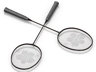 Crossed Badminton Rackets Sports Equipment With Black Handles And White Frames 3d model