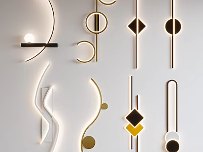 Modern Wall Lamps With Geometric Shapes Curves And Sleek Multicolor Designs For Interior Decor 3d model