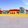 Giant Balloon Sculpture of Great Wall with Red Yellow Sections in Urban Square