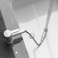 Modern Pull Out Hose Faucet With Water Flow In White Sink And Gray Background
