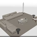 Modern Beige Sofa and Stone Coffee Table Set with Wooden Armchair Floor Lamp Rug