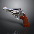 Silver Classic Revolver Featuring Metallic Gloss And Red Wooden Grip With Wood Grain