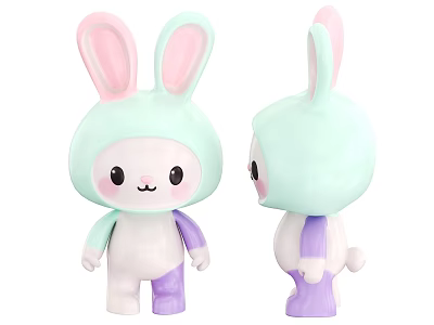 Cute Rabbit Dolls Featuring Pastel Green Pink Purple Colors Front Side View 3d model