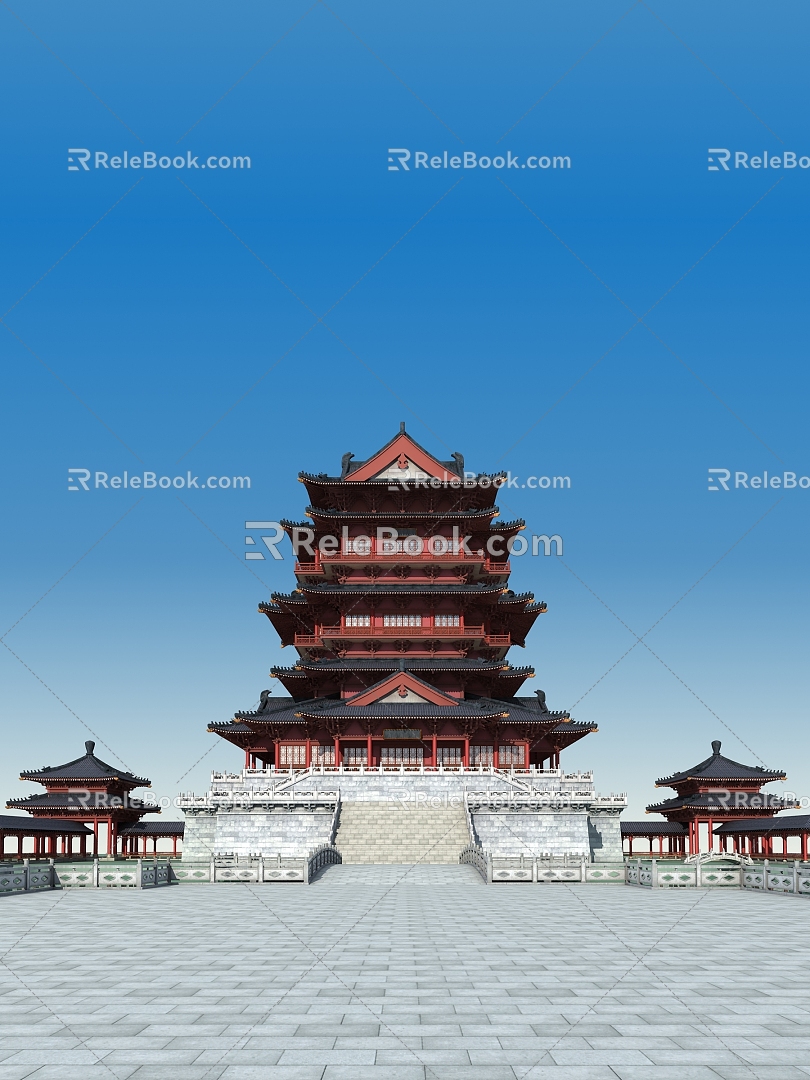 Ancient building attic four square pavilion four square tower 3d model