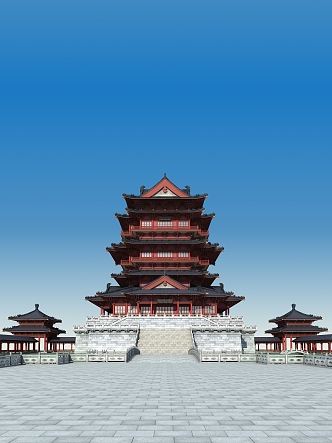 Ancient building attic four square pavilion four square tower 3d model