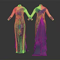 Elegant Blue Long Dresses With Intricate Patterns Long Sleeves And Ruffled Details