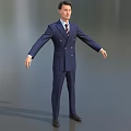 Game and Movie Character in Navy Blue Striped Suit With Arms Outstretched Standing Pose