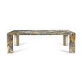 Elegant Modern Dining Table With Gray Marble Tabletop Golden Veins And Brass Legs