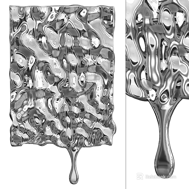 Silver Metal Wall Decor With Irregular Flowing Texture And Reflective Surface 3d model