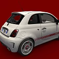 White Compact Sports Car With Red Accents And Stripes On Red Background