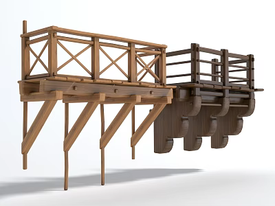 Wooden Architectural Railings With Light And Dark Color Designs And Support Columns 3d model