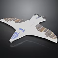 Modern White Airplane Model With Wooden Pattern Wings And Blue Tail Details