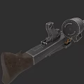 Vintage Machine Gun With Wooden Stock Metal Structure And Drum Magazine