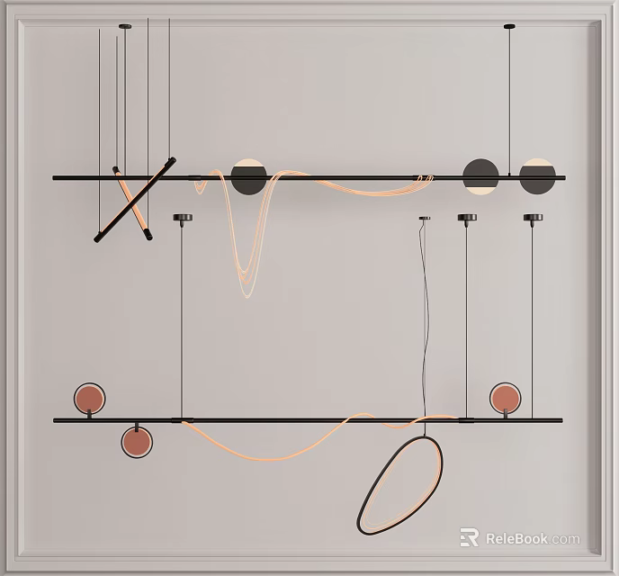Modern Pendant Light With Geometric Metal Structure Round Elements And Linear Design For Interior Space 3d model