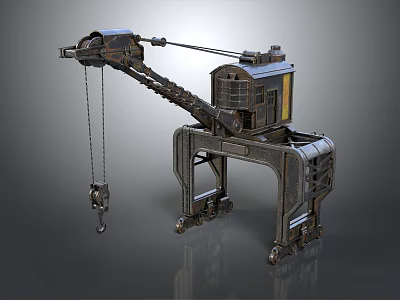 Industrial Metal Crane Model With Boom Cab And Wheel Base Mechanical Design 3d model