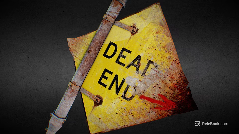 Rusty Metal Rod Weapon Alongside Worn Yellow DEAD END Sign With Red Arrow 3d model 