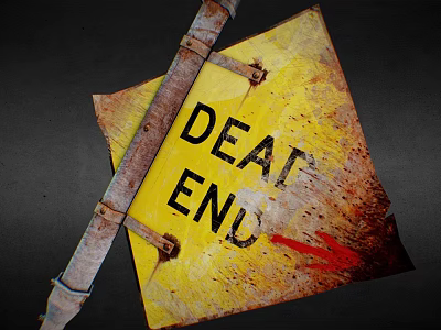 Rusty Metal Rod Weapon Alongside Worn Yellow DEAD END Sign With Red Arrow 3d model