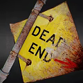 Rusty Metal Rod Weapon Alongside Worn Yellow DEAD END Sign With Red Arrow