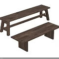 Rustic Solid Wood Benches Set of Two with Different Heights and Natural Grain