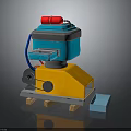 Colorful Industrial Equipment With Blue Yellow Body Red Top Fan Drawer And Pallet Base