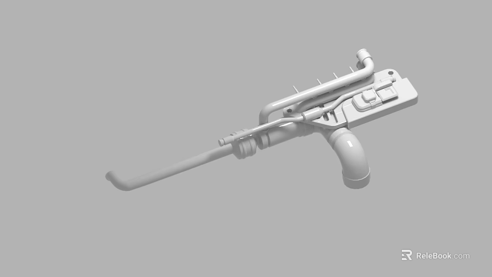 3D Model of Mechanical Device With Long Handle and Curved Pipes 3d model 