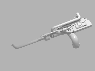 3D Model of Mechanical Device With Long Handle and Curved Pipes 3d model