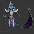 Blue Spiked Headdress Character With White Outfit And Glowing Accessory Near Giant Shell Creature