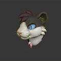 3D Rendered Game Movie Cat Character Head With Black White Fur Blue Eyes Detailed Whiskers