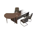 Technology Exhibition Hall Conference Space With Brown Table Laptop Microphone And Black Leather Chairs