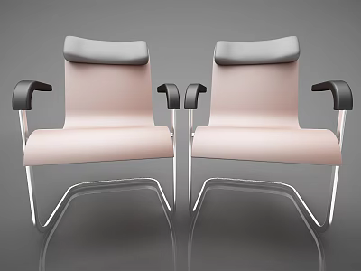 Two Modern Leisure Chairs With Pink Seats Backs Black Armrests And Silver Metal Legs 3d model