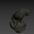 Stone Tiger Sculpture Standing On Rock Base With Detailed Texture