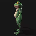 3D Green Frog Model With White Belly Big Eyes And Standing Pose
