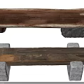 Rustic Wooden Stools With Natural Wood Top And Solid Stone Bases 3d model