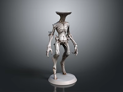 Slim Alien Creature Model With Elongated Body And Skeletal Structure On White Base 3d model