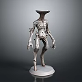 Slim Alien Creature Model With Elongated Body And Skeletal Structure On White Base