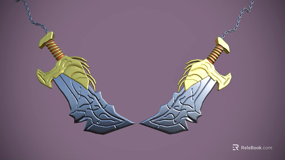 Decorative Crossed Daggers With Golden Hilts Silver Blades And Intricate Patterns 3d model 