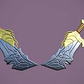 Decorative Crossed Daggers With Golden Hilts Silver Blades And Intricate Patterns