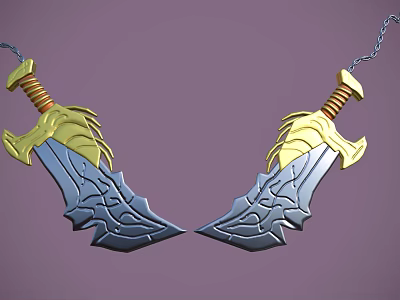 Decorative Crossed Daggers With Golden Hilts Silver Blades And Intricate Patterns 3d model