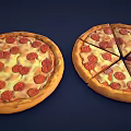 Delicious Pepperoni Pizza Whole Sliced And Small Slice On Dark Blue Background