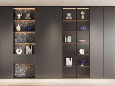 Modern Bookcase Interior Featuring Open Shelves Layered Design With Decorative Items And Books 3d model
