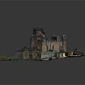 Cartoon Castle Scene With Towers Domes Stone Walls And Green Grass