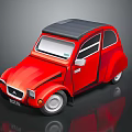 Red Retro Cartoon Car With Black Roof White Wheels And Rounded Design